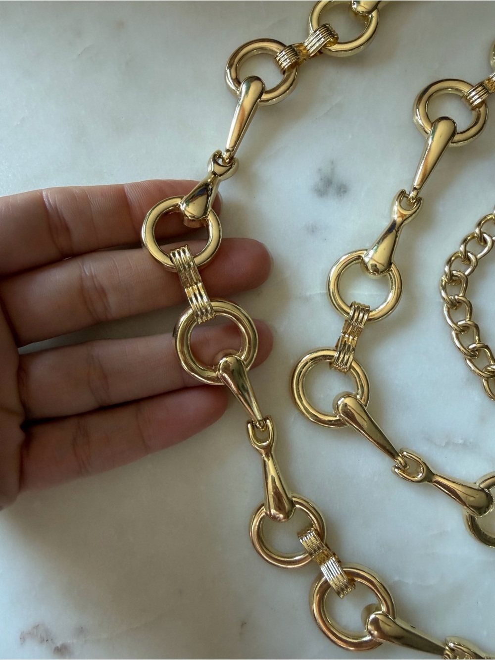Vintage Gold-Tone Adjustable Chain Belt | Equestrian Horsebit Statement Belt - Picture 3 of 4